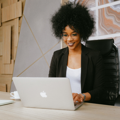 A person watching a webinar. 
